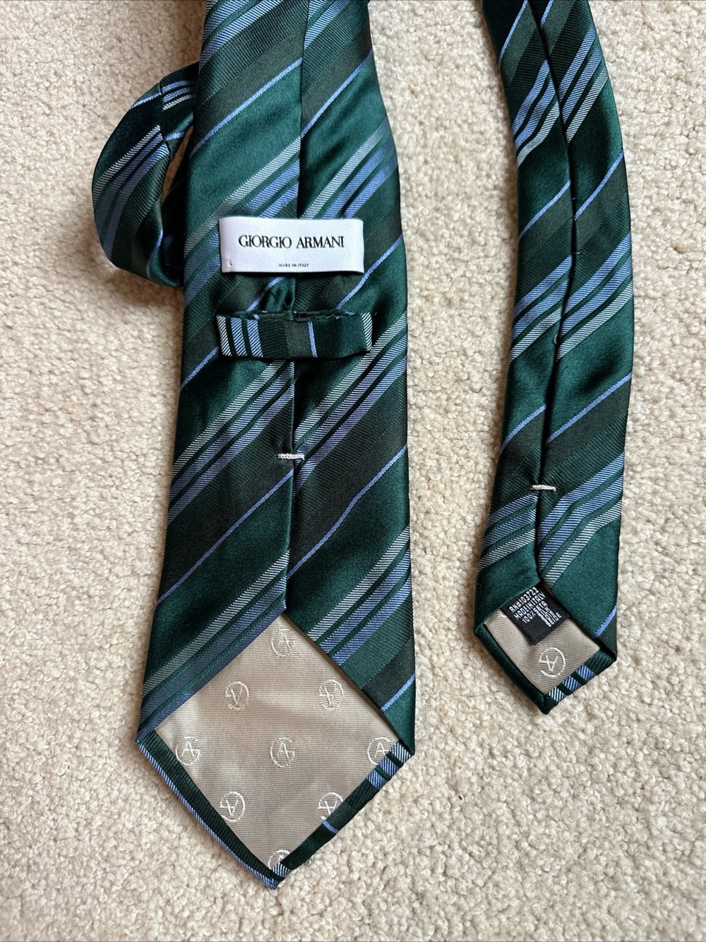 Giorgio Armani Men's Green & Blue Striped Silk Tie Made in Italy